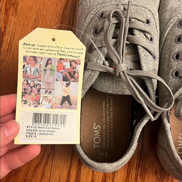 TOMS Cordones Sneakers Grey Hemp Women’s Size 8 - Picture 1 of 4